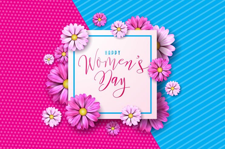 Happy Womens Day Floral Greeting Card Design vector