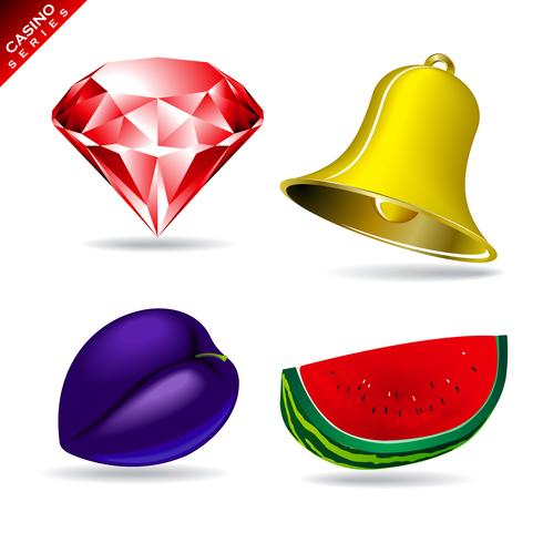 Elemento de juego de una serie de casino con diamante, campana y sandía. vector
