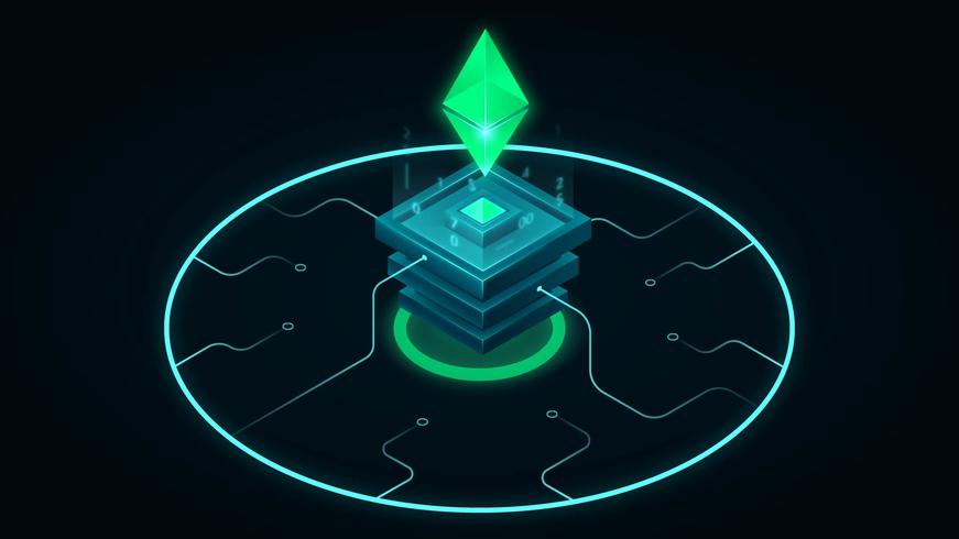 Isometric Blockchain Ethereum Neon Illustration vector