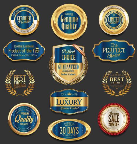 Insignias y etiquetas de oro premium de lujo vector