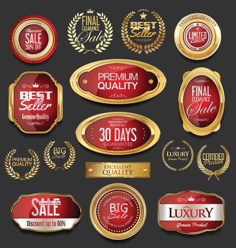 Insignias y etiquetas de oro premium de lujo vector