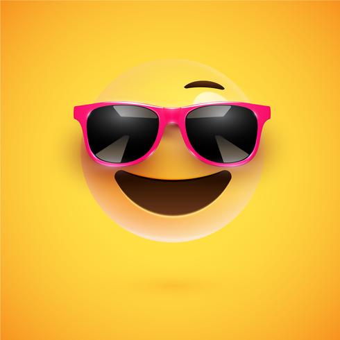 High-detailed 3D smiley with sunglasses on a colorful background, vector illustration