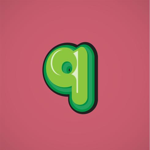 Green comic character from a fontset, vector illustration