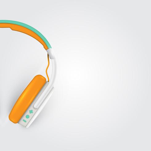 Auriculares realistas, con cables en un fondo colorido, ilustración vectorial vector