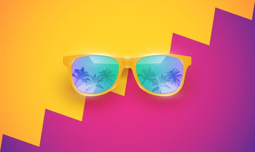 Gafas de sol vector realista en un fondo colorido, ilustración vectorial