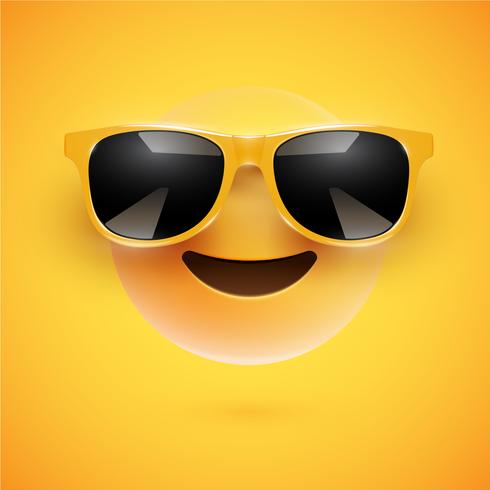 High-detailed 3D smiley with sunglasses on a colorful background, vector illustration