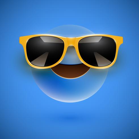 High-detailed 3D smiley with sunglasses on a colorful background, vector illustration