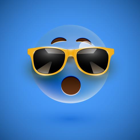 High-detailed 3D smiley with sunglasses on a colorful background, vector illustration