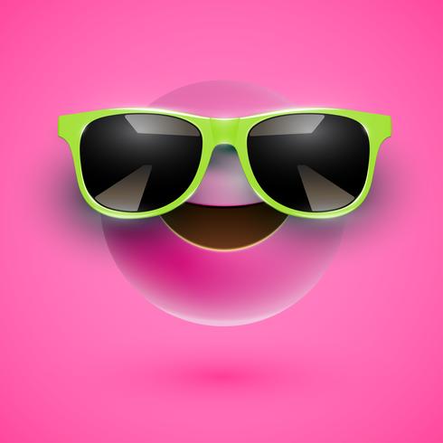High-detailed 3D smiley with sunglasses on a colorful background, vector illustration