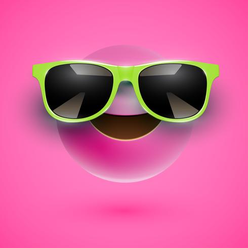 High-detailed 3D smiley with sunglasses on a colorful background, vector illustration