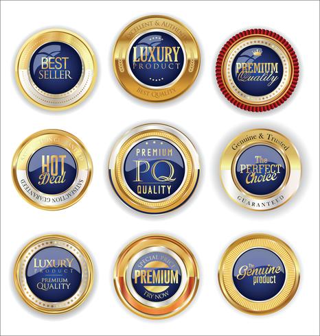 Insignias y etiquetas de oro premium de lujo vector