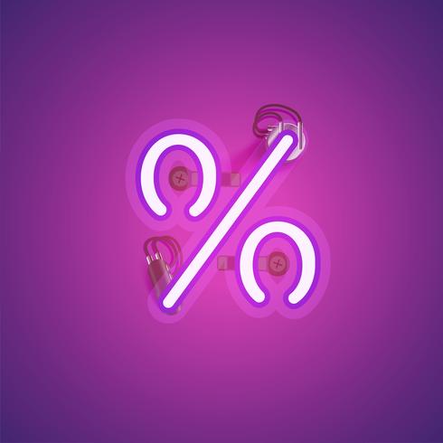 Pink realistic neon character with wires and console from a fontset, vector illustration