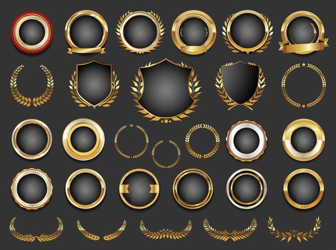 Insignias y etiquetas de oro premium de lujo vector