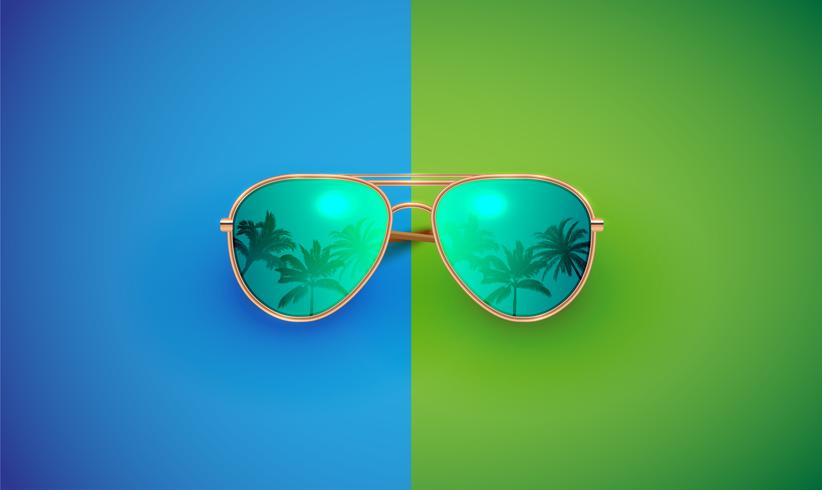 Gafas de sol vector realista en un fondo colorido, ilustración vectorial