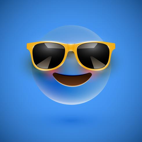 Smiley 3D de alto nivel con gafas de sol sobre un fondo colorido, ilustración vectorial vector