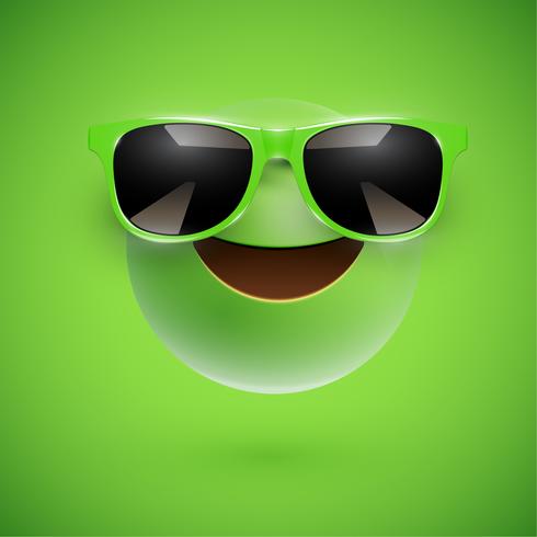 High-detailed 3D smiley with sunglasses on a colorful background, vector illustration