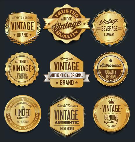 Insignias y etiquetas de oro premium de lujo vector