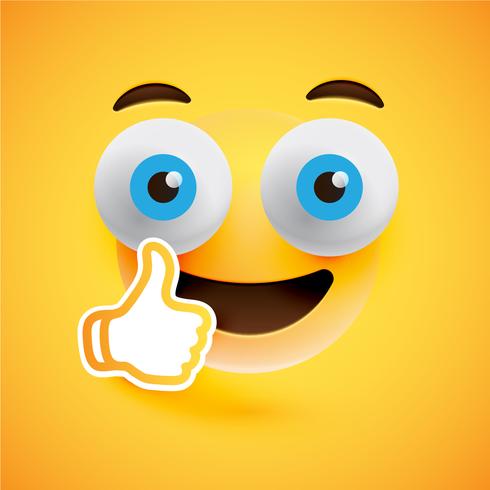 Emoticon with thumbs up, vector illustration