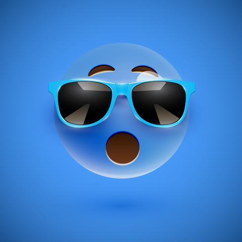 High-detailed 3D smiley with sunglasses on a colorful background, vector illustration