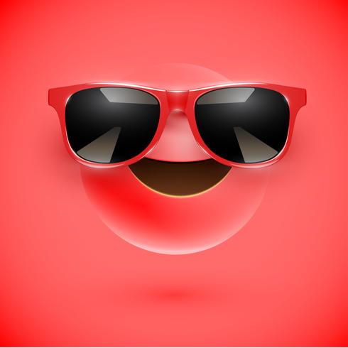 Smiley 3D de alto nivel con gafas de sol sobre un fondo colorido, ilustración vectorial vector