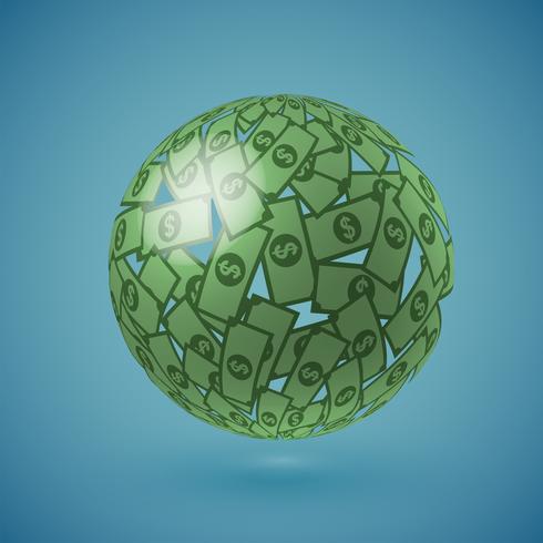 Green globe made of money, vector illustration