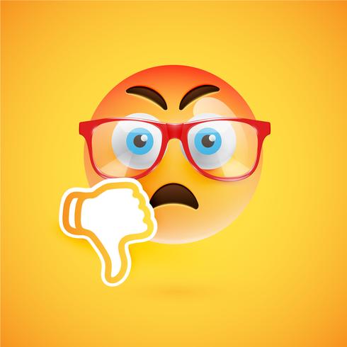 Emoticon with thumbs down, vector illustration