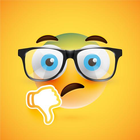 3D yellow emoticon with eyeglasses, vector illustration