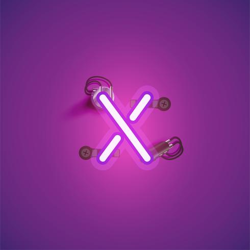 Pink realistic neon character with wires and console from a fontset, vector illustration
