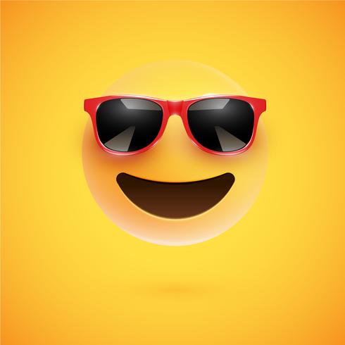 High-detailed 3D smiley with sunglasses on a colorful background, vector illustration