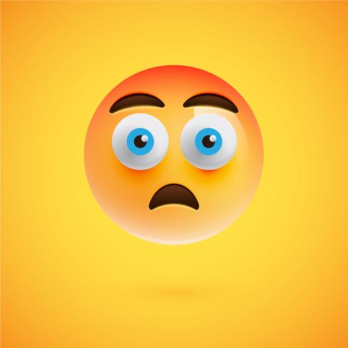 Realistic yellow emoticon in front of a yellow background, vector illustration