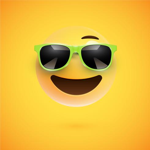 High-detailed 3D smiley with sunglasses on a colorful background, vector illustration