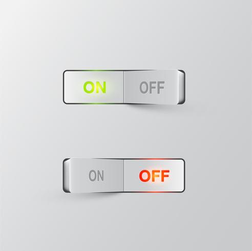 Realistic black switches ONOFF on black background, vector illustration
