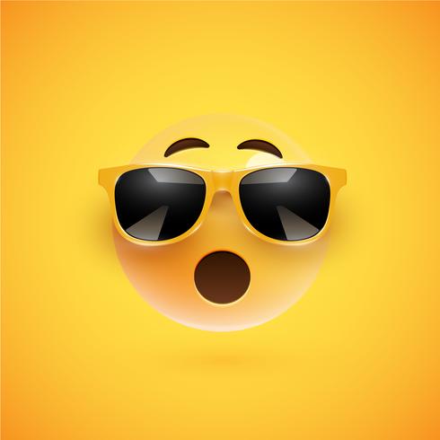 High-detailed 3D smiley with sunglasses on a colorful background, vector illustration