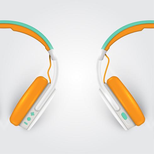 Auriculares realistas, con cables en un fondo colorido, ilustración vectorial vector