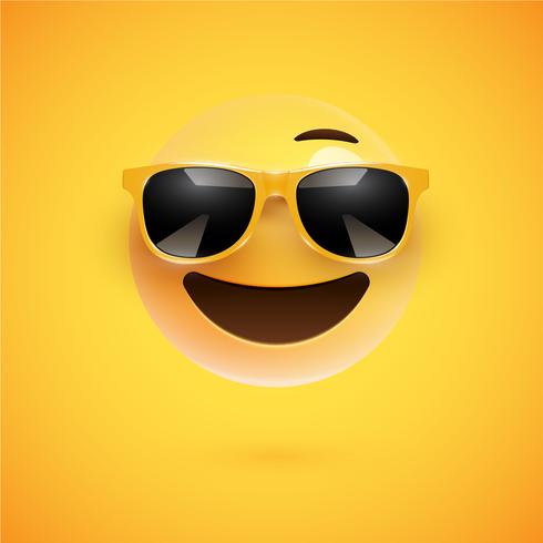 High-detailed 3D smiley with sunglasses on a colorful background, vector illustration