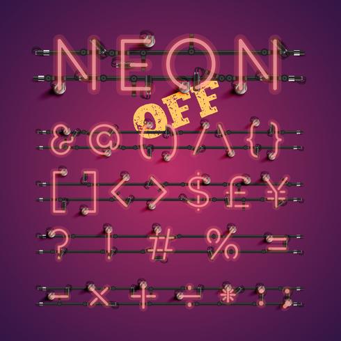 Yellow realistic neon character set with wires and console, vector illustration