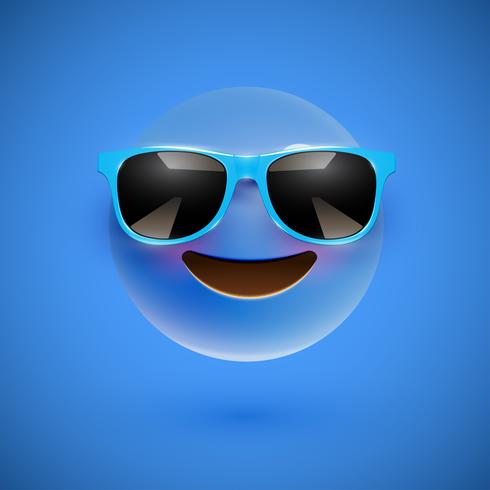 High-detailed 3D smiley with sunglasses on a colorful background, vector illustration