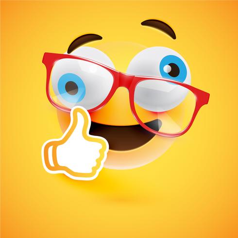 Emoticon with thumbs up, vector illustration