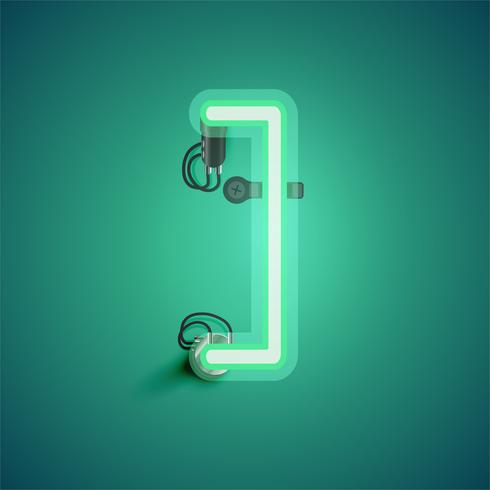 Green realistic neon character with wires and console from a fontset, vector illustration