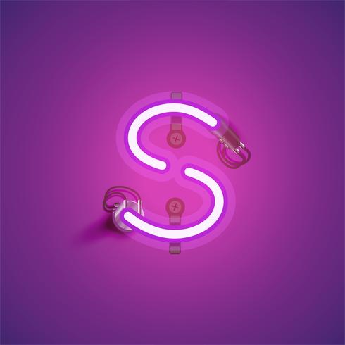 Pink realistic neon character with wires and console from a fontset, vector illustration