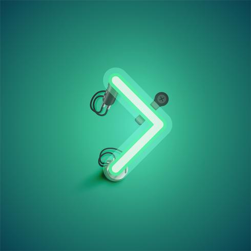 Green realistic neon character with wires and console from a fontset, vector illustration