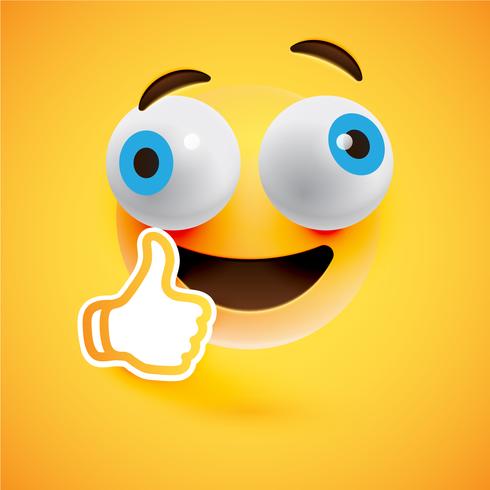 Emoticon with thumbs up, vector illustration