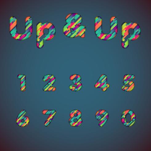 'Up  up' colorful font set with shadows  3D effect  Vector illustration