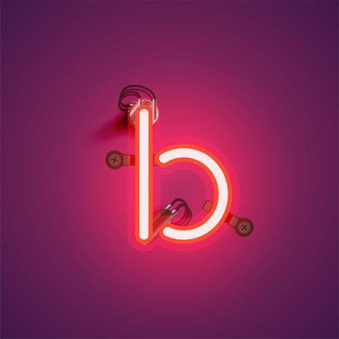 Red realistic neon character with wires and console from a fontset, vector illustration