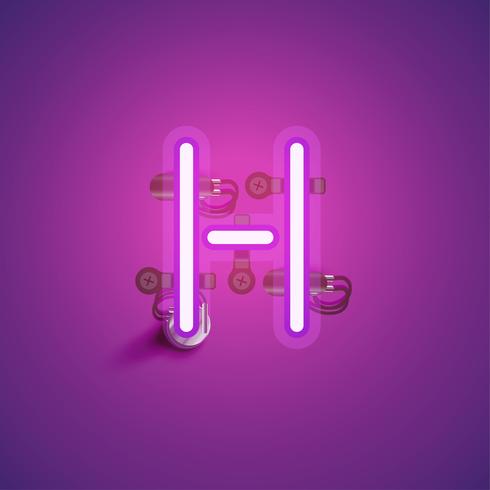 Pink realistic neon character with wires and console from a fontset, vector illustration