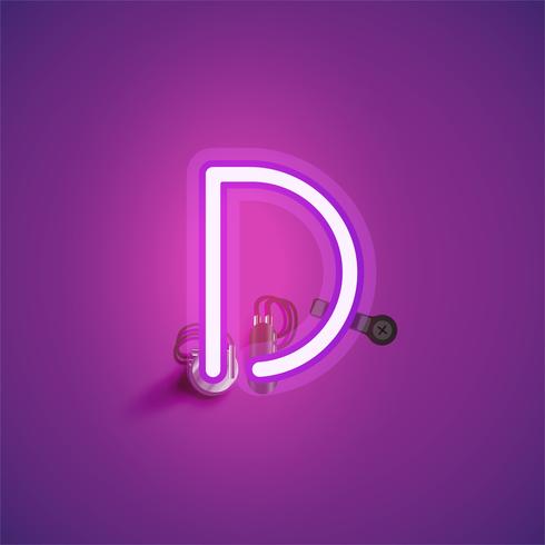 Pink realistic neon character with wires and console from a fontset, vector illustration