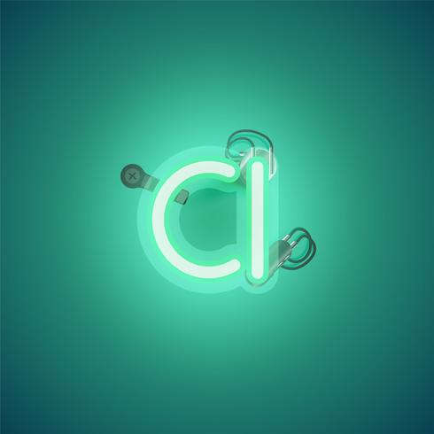 Green realistic neon character with wires and console from a fontset, vector illustration