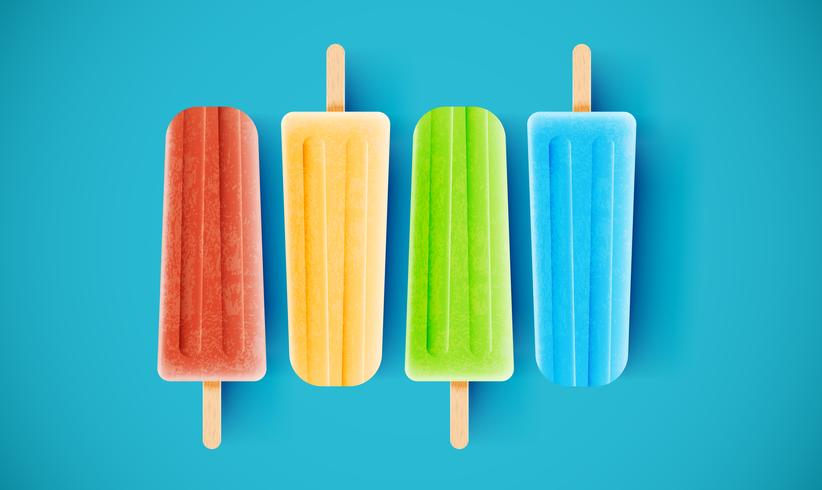 Colorful ice creams on blue background, vector illustration