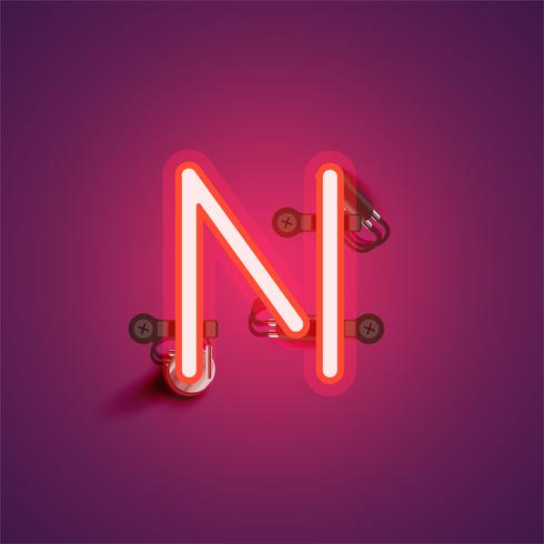 Red realistic neon character with wires and console from a fontset, vector illustration