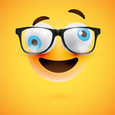 Emoticon amarillo 3D con lentes, ilustración vectorial vector